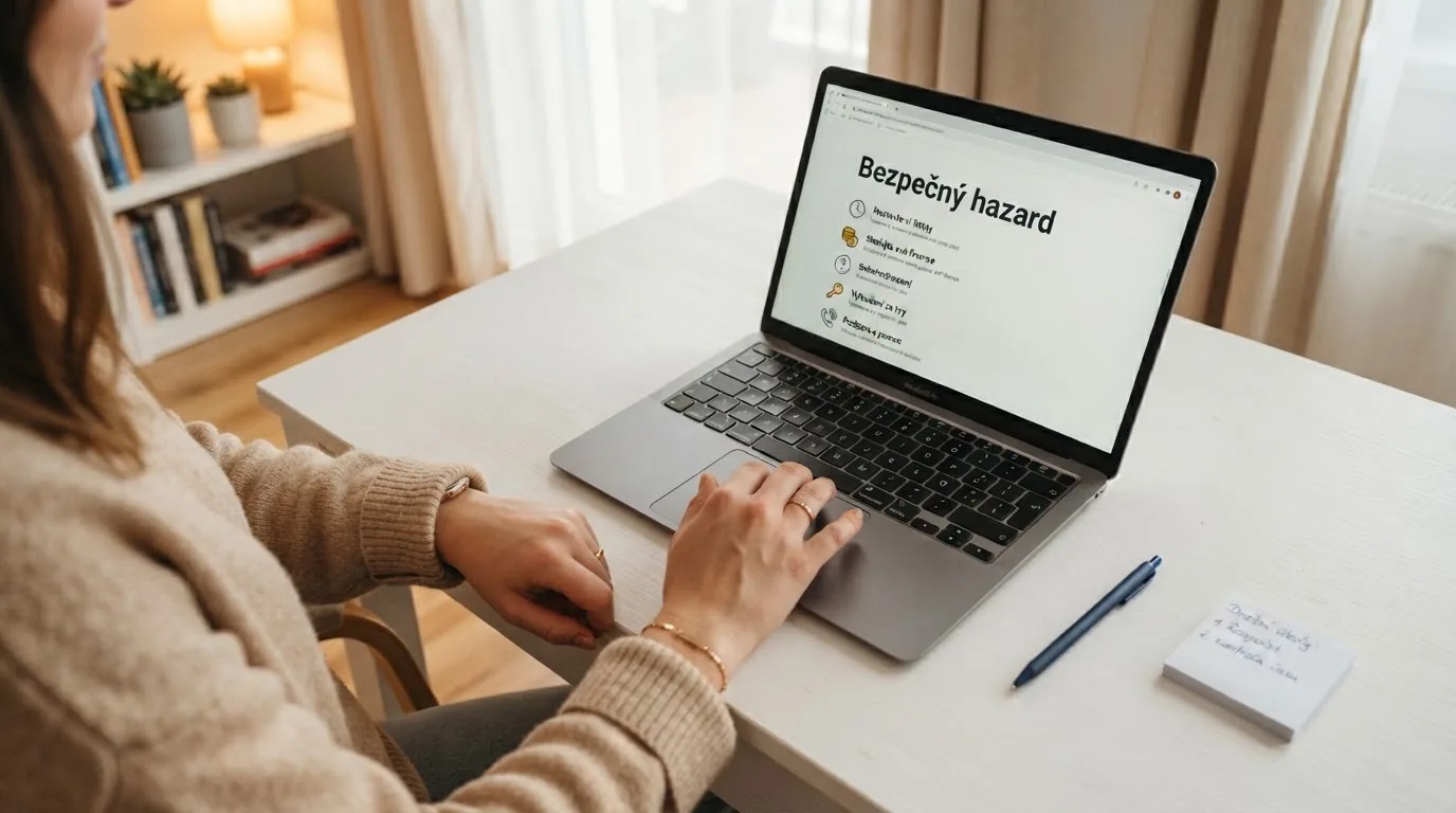 Člověk u notebooku čte informační stránku o online hazardu v Česku — 30, 50, 100, 150 free spinů bez vkladu