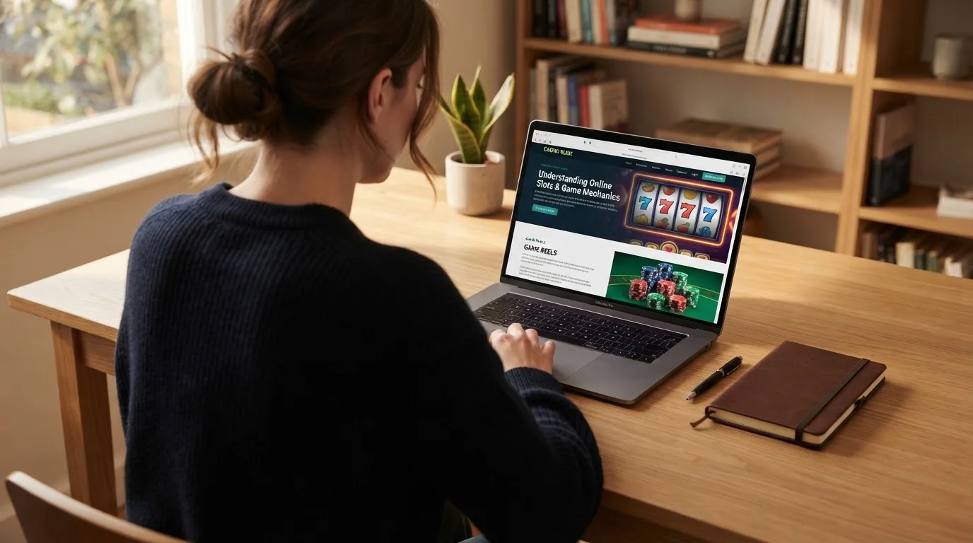 Člověk u notebooku čte informační stránku o online hazardu v Česku — 50, 100, 150, 200 free spins za první vklad