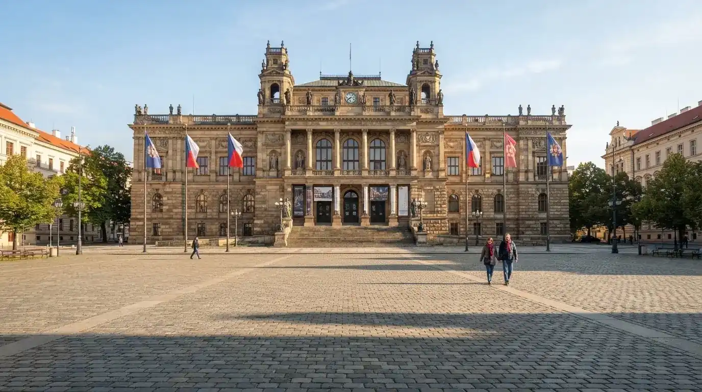 Historická úřední budova s vlajkami na slunečném náměstí — hrací automaty hrací automaty zdarma online