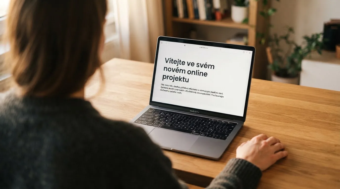 Člověk u notebooku čte informační stránku o online hazardu v Česku — nejlepší online casino za peníze